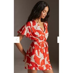 Corey Lynn Calter Dress Womens Medium Red White Wrap Floral Mini Anthropologie